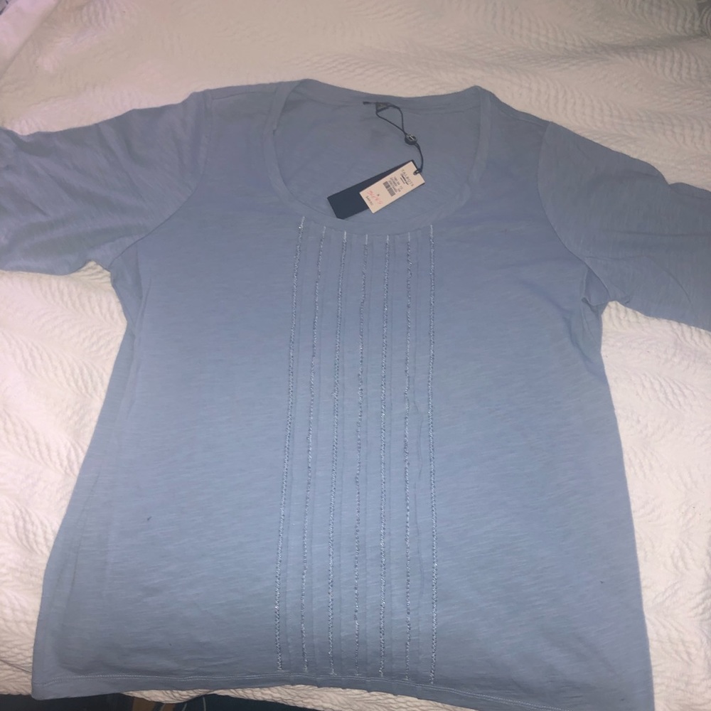 Talbots blue cotton T shirt with bead detail